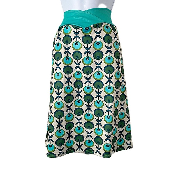 Misslook Retro Midi-Skirt 70’s Inspired Groovy Olive Printed MCM Style Size L - Picture 2 of 8